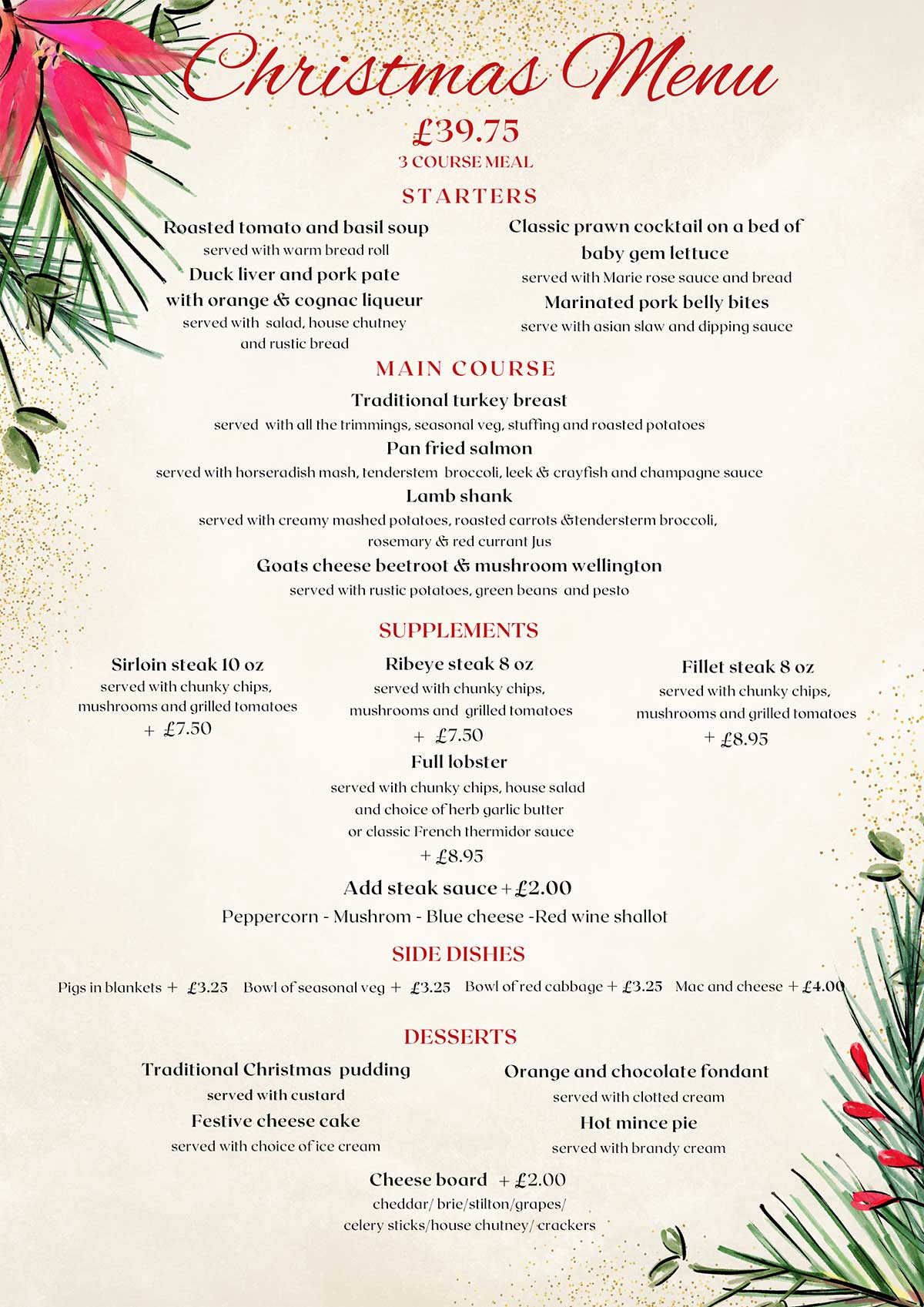 Christmas Menu – Steak Lobster & Co